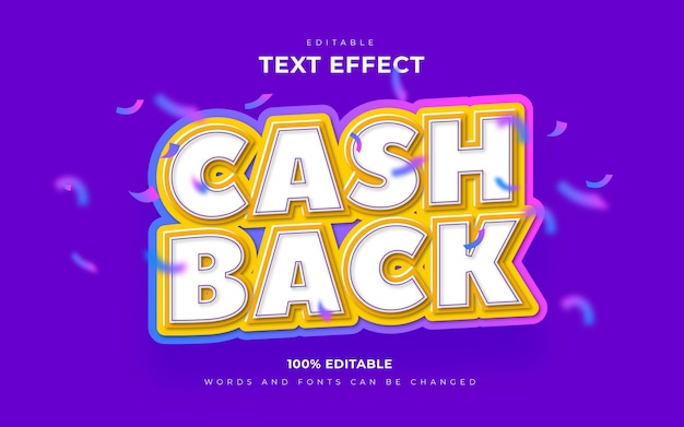 Cashback 3d com efeito de texto editável e confete caindo