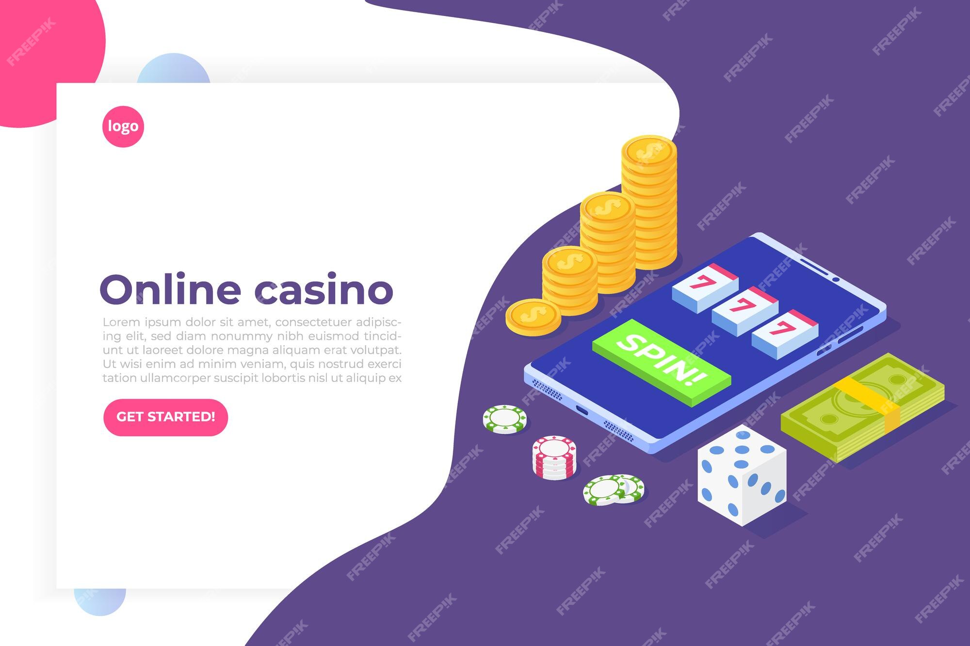 Casino online, jogos de azar online, ilustração isométrica de aplicativos  de jogos