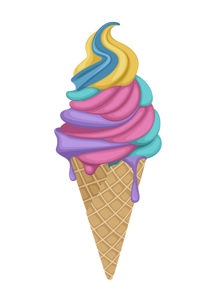 Vetor casquinha de sorvete morango arco-íris comida doce bebida fria ilustração vetorial