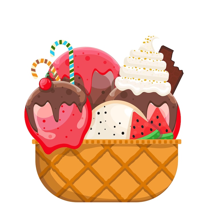 Vetor casquinha de waffle de sorvete muitos sabores de casquinha de waffle de sorvete
