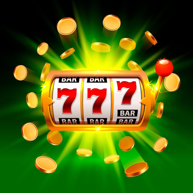 Vetor cassino de banner de 777 slots de grande vitória sobre o fundo verde. ilustração vetorial