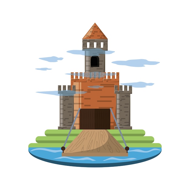 Castelo com ponte do palácio medieval e tema de conto de fadas