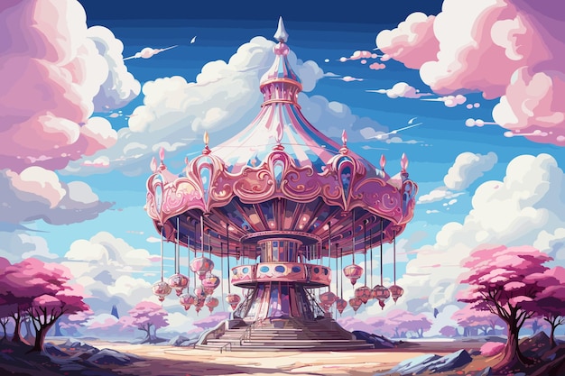 Castelo da princesa castelo rosa mágico nas nuvens mundo de fantasia paisagem de conto de fadas
