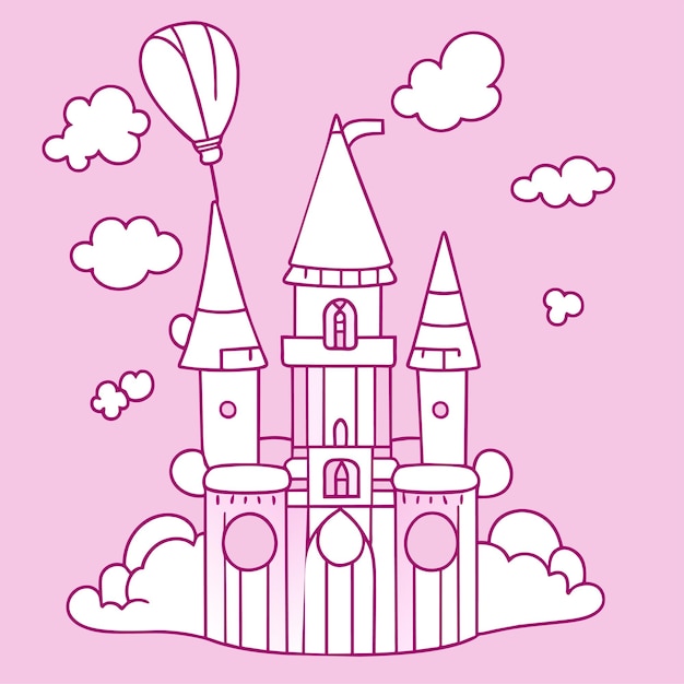 Vetor castelo de conto de fadas rosa design desenhado à mão castelo mágico princesa ou palácio de fadas