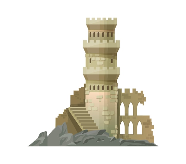 Castelo de desenho animado palácio do reino ou torre em ruínas