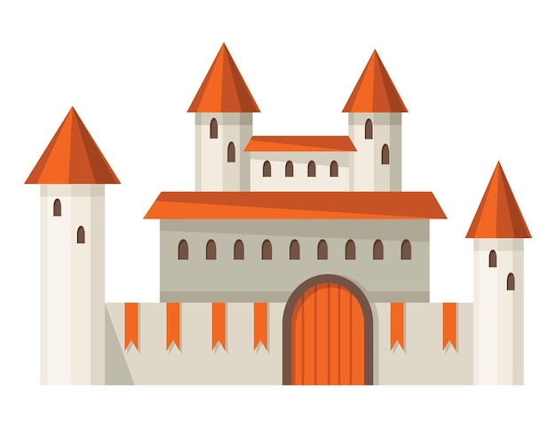 Castelo do reino medieval ou fortaleza real construção de conto de fadas do período histórico da idade média vector design exterior de construção