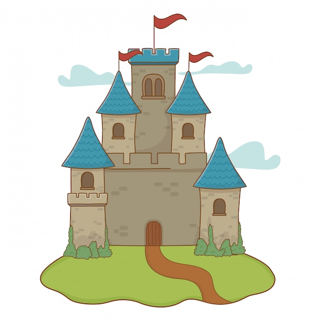 Castelo isolado com galhardetes desenho ilustração vetorial