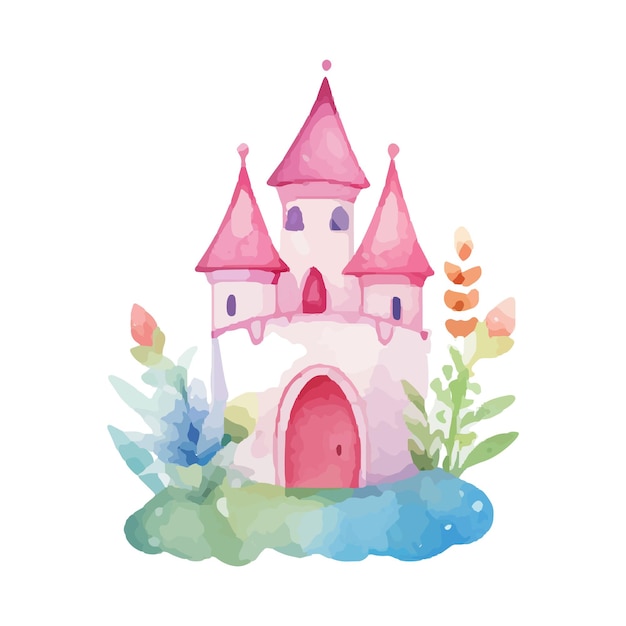 Castelo mágico da princesa castelo de desenhos animados clipart ilustração infantil castelo com ilustrações florais