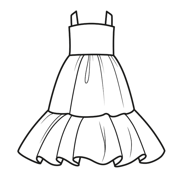 Vetor casual vestido de verão longo com tiras de contorno para colorir em um branco