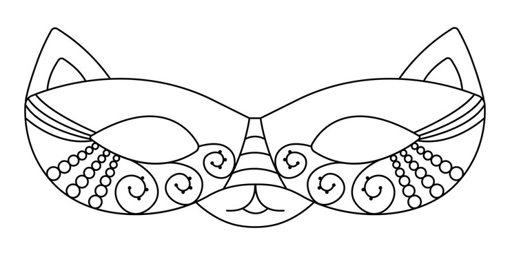 Vetor cat black line masquerade máscara felina ilustração vetorial para mardi gras e purim