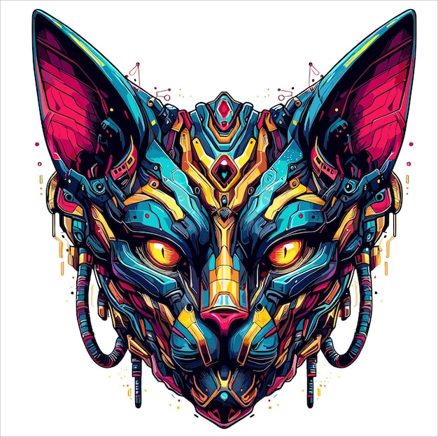 Cat sphink cyberpunk desenho de arte vetorial