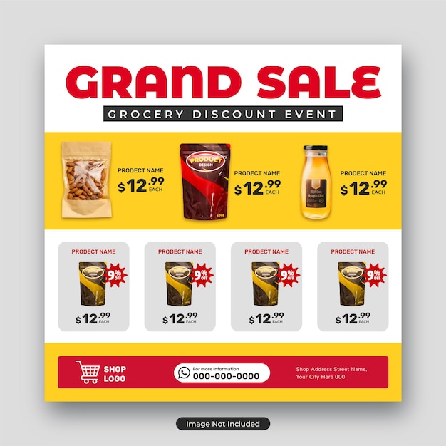 Catálogo de produtos de supermercados coleção de modelos de postagens de mídia social
