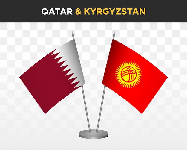 Catar vs quirguistão bandeiras de mesa maquete ilustração vetorial 3d isolada bandeira de mesa do catar