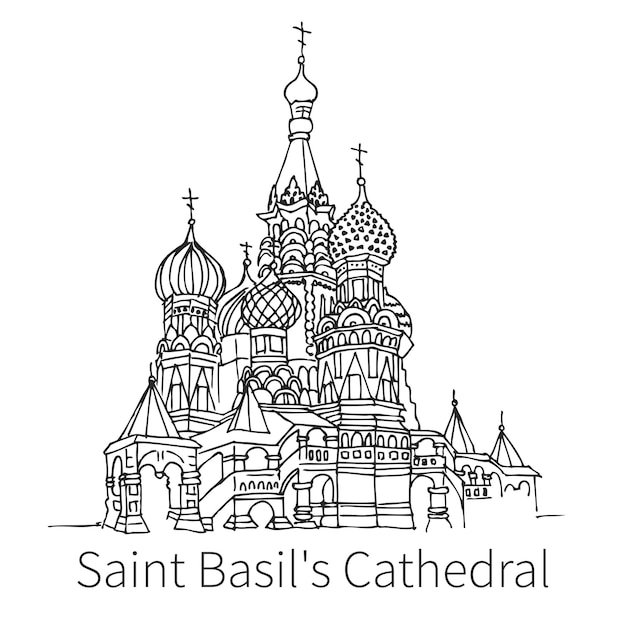 Catedral de São Basílio famosa desenho desenho ilustração em Moscou. Igreja Ortodoxa. Ilustração vetorial