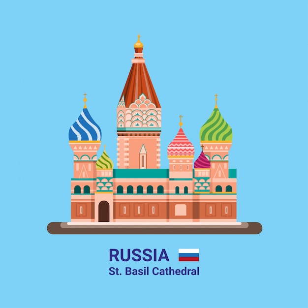 Catedral de são basílio - marco famoso da rússia em estilo simples ilustração vetoriais editáveis