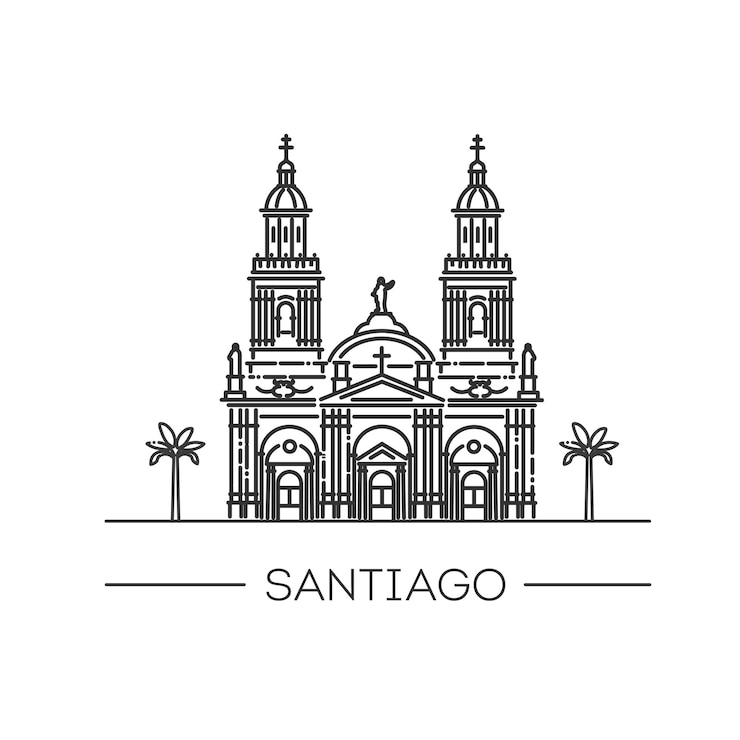 Vetor catedral metropolitana de santiago, chile ilustração de contorno vetorial
