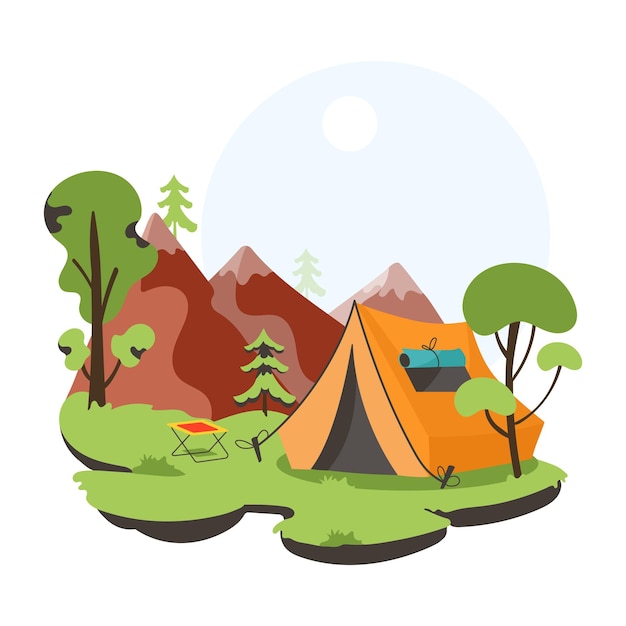 Cativante ilustração plana de barraca de acampamento