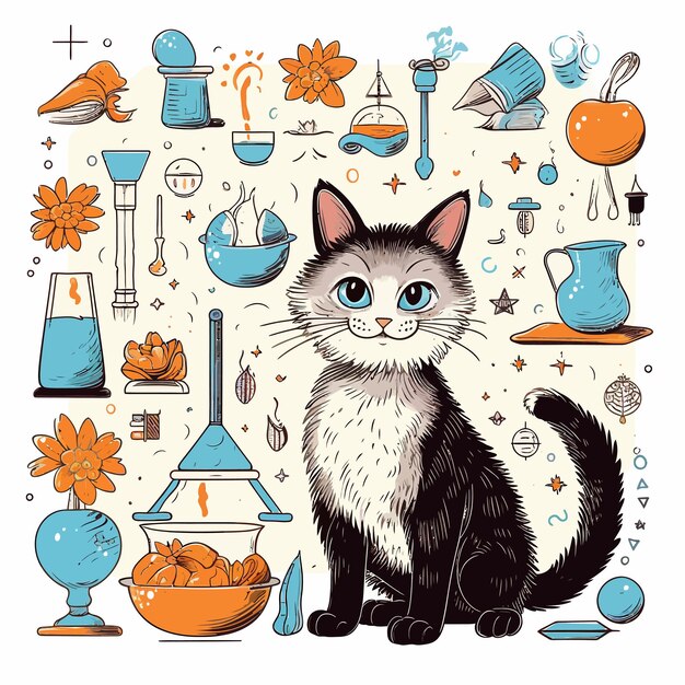 Vetor cats_and_other_elements_vector_illustration