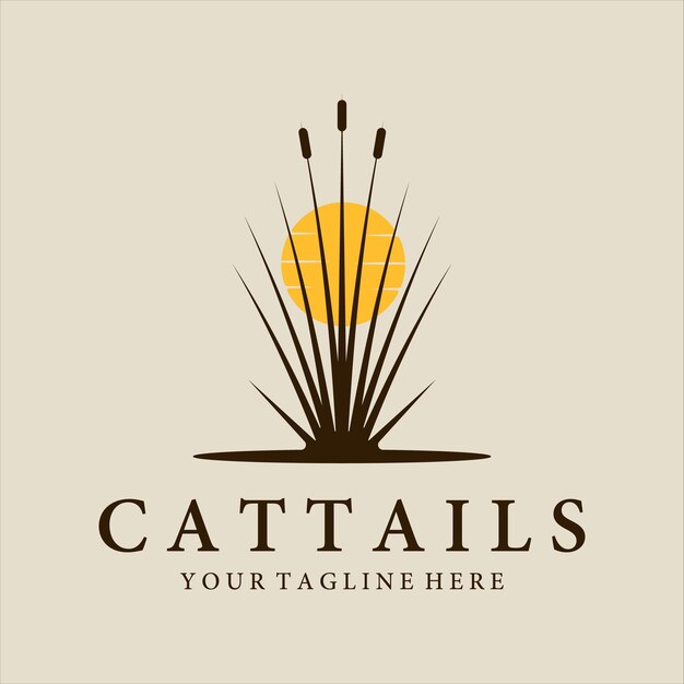 Cattails ou design de ilustração vetorial vintage de logotipo de cana