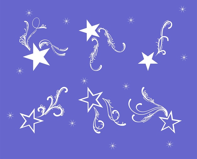 Vetor cauda de estrelas brancas com fundo roxo