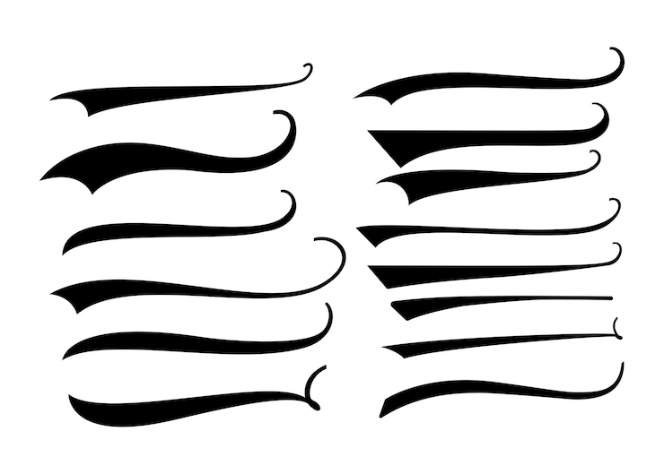 Vetor caudas de texto swooshes para design de beisebol formas de sublinhado de esportes swash definidas em estilo retrô