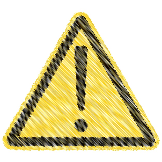 Vetor caution warning sinal de triângulo adesivo vetor sinal de triângulo amarelo com ponto de exclamação doodle lápis de incubação de desenhos animados