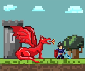 Jogo de vídeo de dragão personagem pixelizada