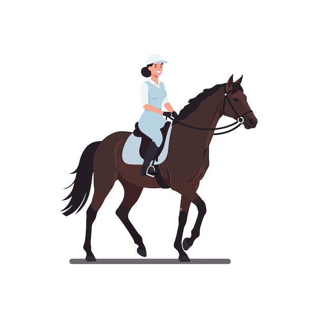 Cavaleiro equestre em roupa azul em um cavalo galopante arte vetorial plana