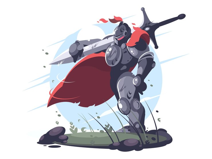 Vetor cavaleiro medieval em armadura de metal e capacete