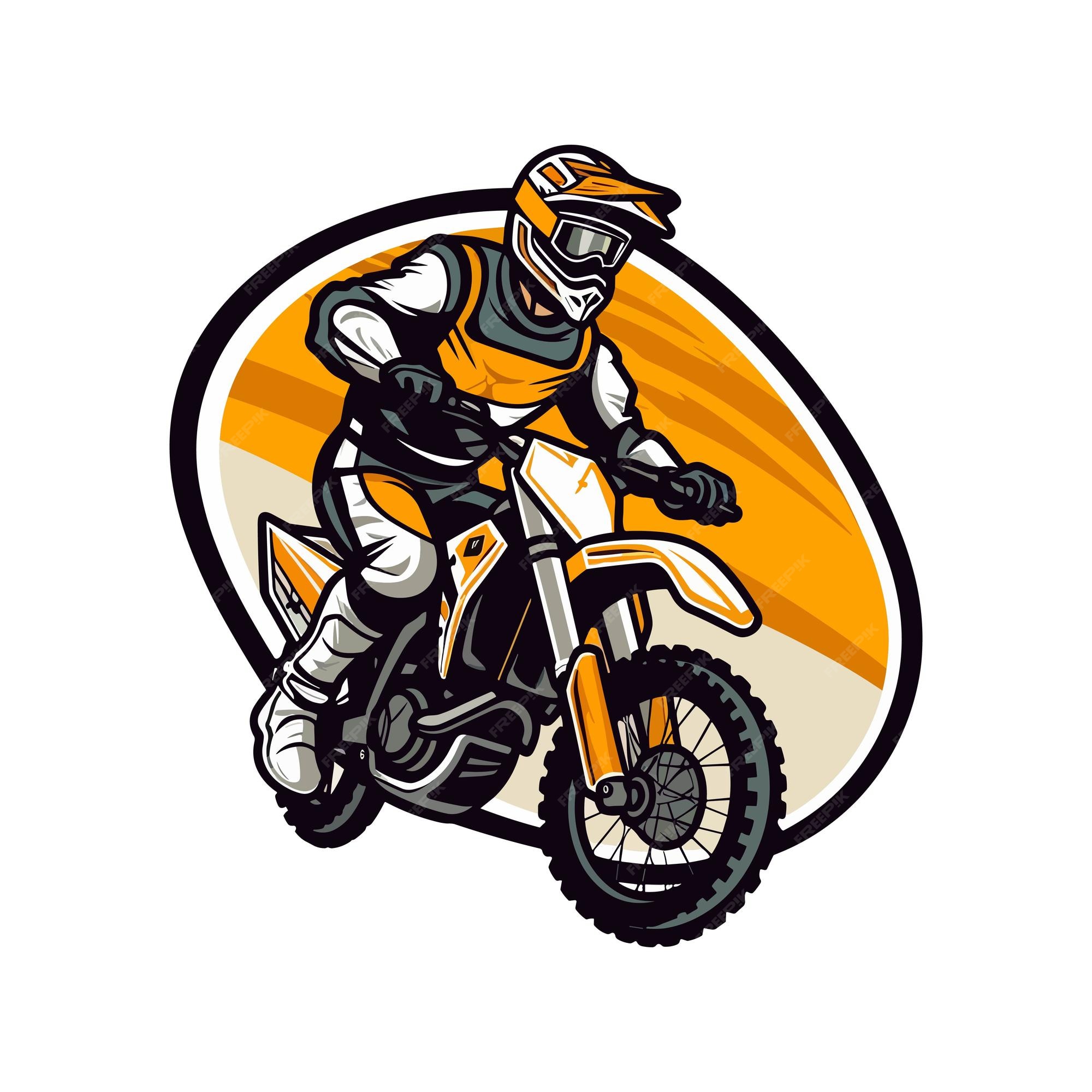 Ilustração monocromática do logotipo do piloto de moto de enduro