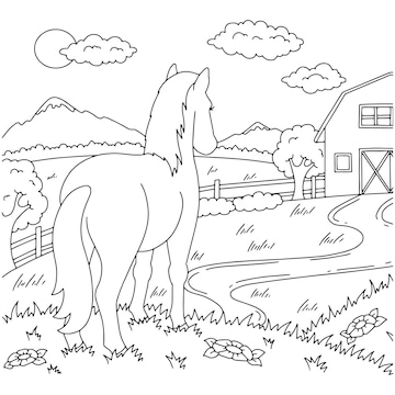 Cavalo bonito com princesa animal de fazenda página do livro para colorir  para crianças