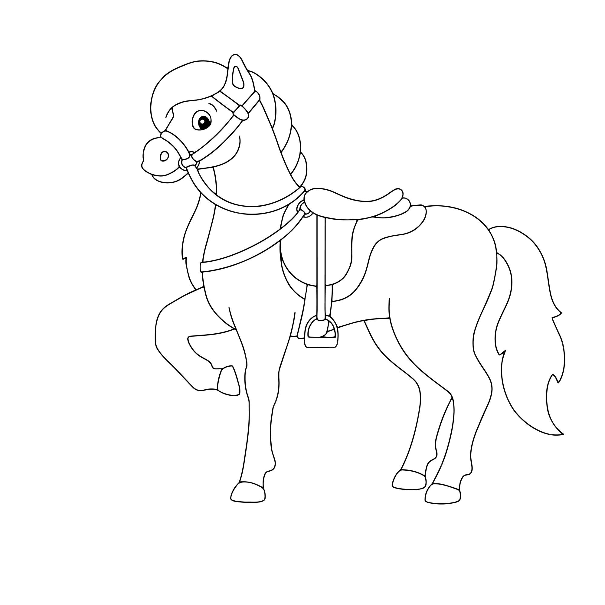 Cavalo bonito animal de fazenda página para colorir para crianças carimbo  digital personagem de estilo de desenho animado