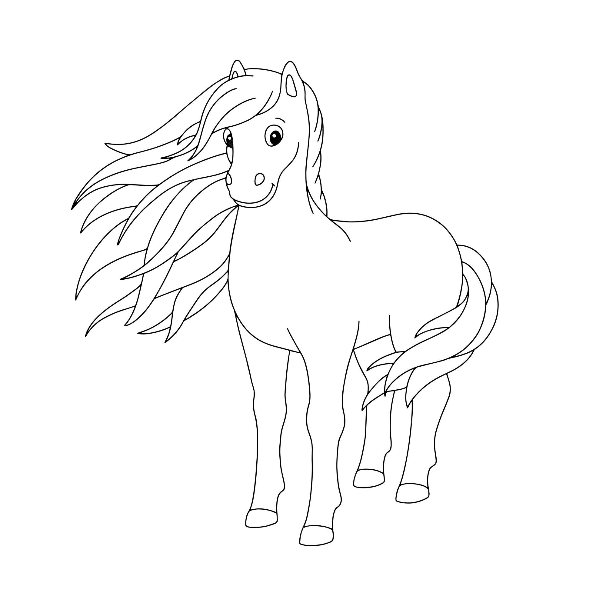 Cavalo bonito animal de fazenda página para colorir para crianças carimbo  digital personagem de estilo de desenho animado