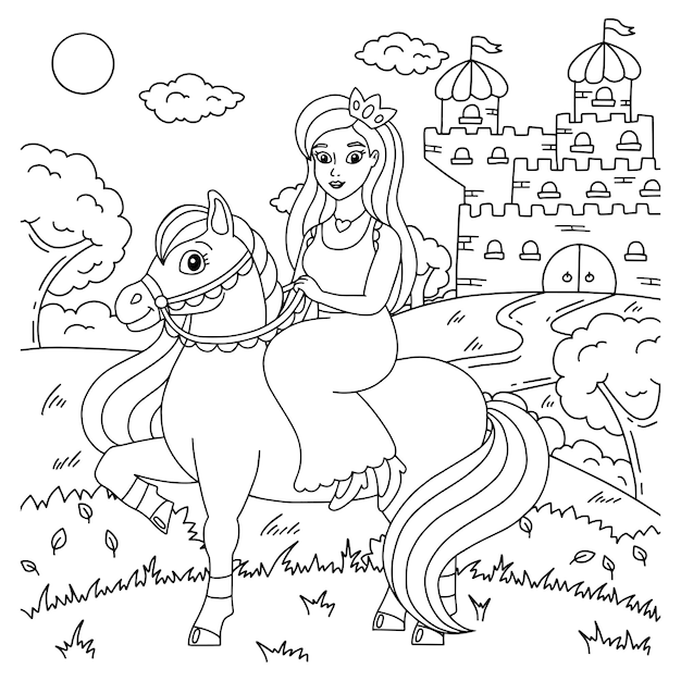 Desenho de Princesa e cavalo para Colorir - Colorir.com