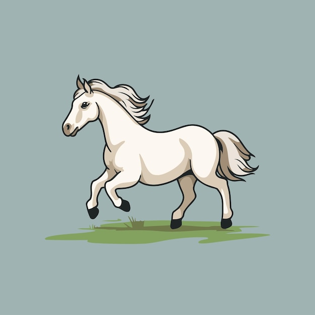 Vetor cavalo branco correndo na grama verde ilustração vetorial de um cavalo branco
