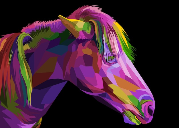 Cavalo colorido na ilustração vetorial geométrica pop art