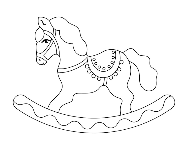 Cavalo de balanço brinquedo infantil desenho de contorno para esboço de livro de colorir para crianças ilustração