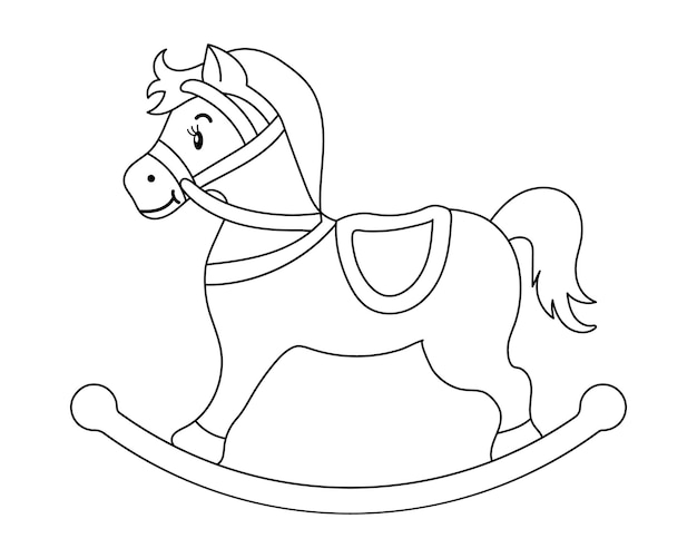 Cavalo de balanço brinquedo infantil desenho de contorno para esboço de livro de colorir para crianças ilustração