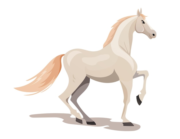 Cavalo de desenho animado branco sobre um fundo branco O cavalo está chegando