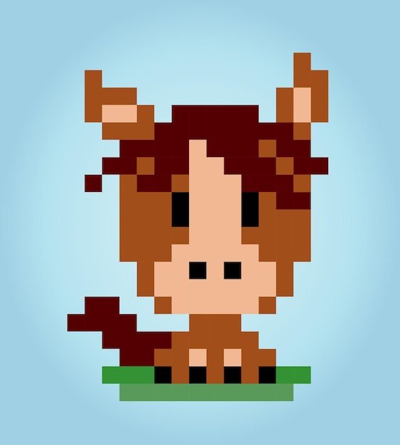 Vetor cavalo de pixels de 8 bits animal para ativos de jogos e padrões de ponto de cruz em ilustrações vetoriais