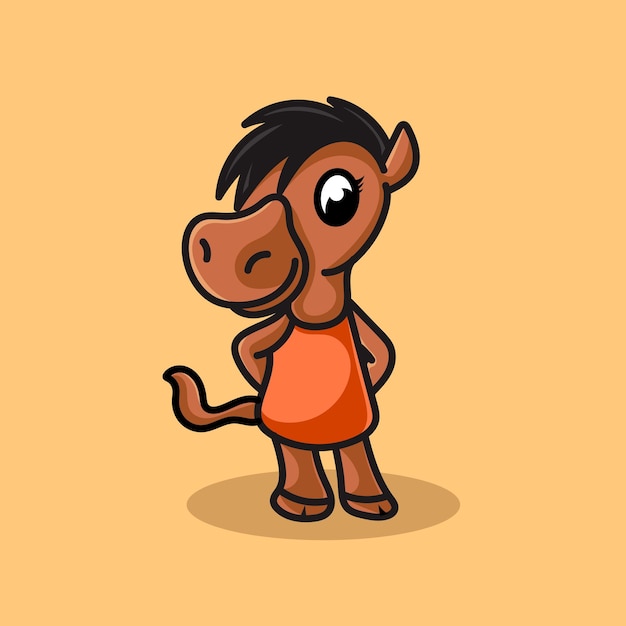 Cavalo desenhos animados mascote engraçado vector sorriso felicidade diversão bonito fazenda ilustração bonito marrom