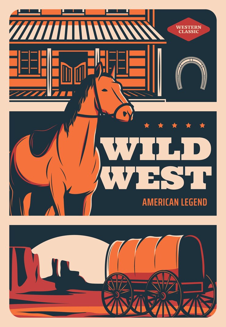 Vetor cavalo e salão de cowboys do velho oeste americano