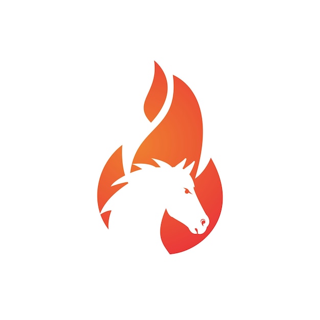 Cavalo em chamas no modelo de design de vetor de logotipo de chama de fogo