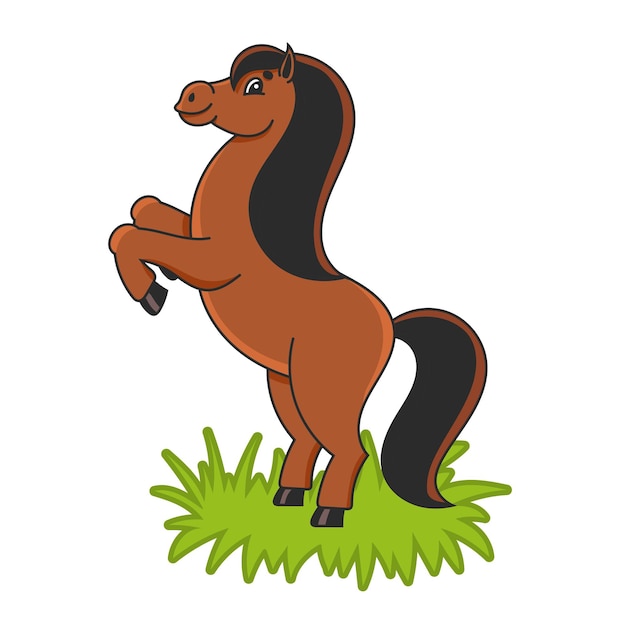 Vetor cavalo empinado o animal da fazenda fica nas patas traseiras estilo de desenho animado simples ilustração vetorial plana