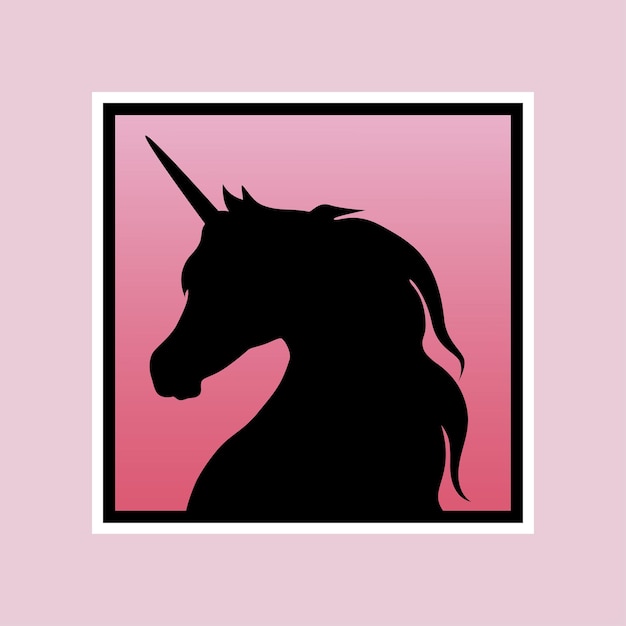 Cavalo escuro com chifre como adesivo para sites de design, aplicativos, roupas, logotipos, ícones ou sinais.