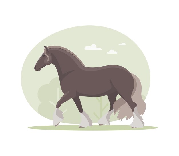 eventos equestres. ilustração de um cavalo com um cavaleiro pulando a  barreira das cabanas de madeira. um cavaleiro em um cavalo salta sobre um  obstáculo contra uma ilustração vetorial plana de nuvem