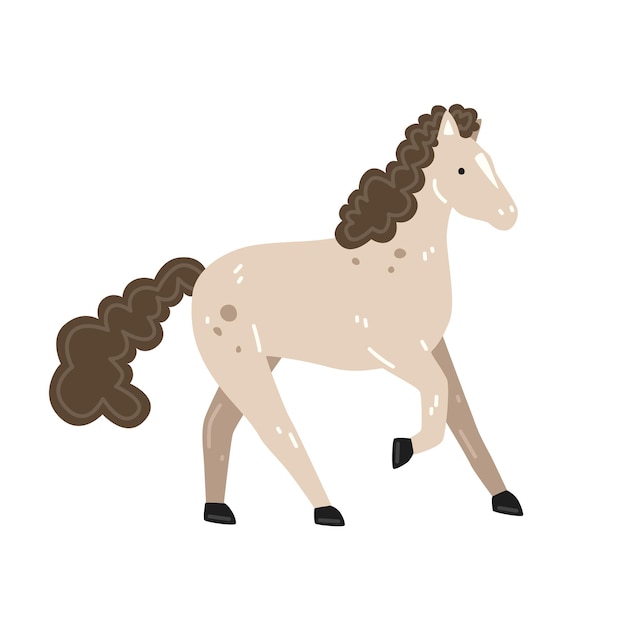 Vetor cavalo manchado bege bonito com juba marrom no estilo cartoon. ilustração em vetor plana