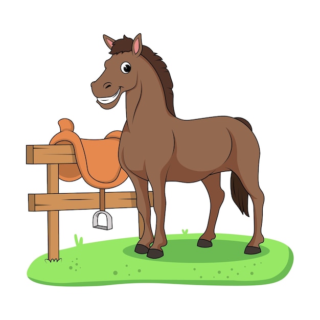 Vetor cavalo, próximo, sela, caricatura clipart