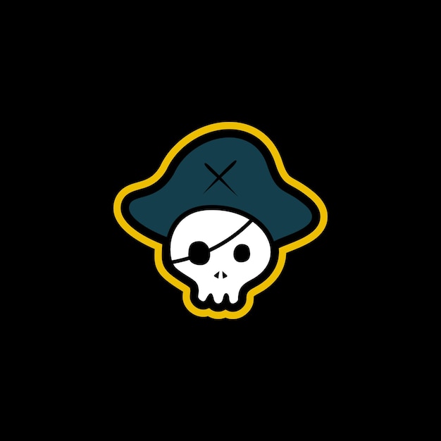 Caveira com ilustração em vetor design de logotipo de chapéu de pirata