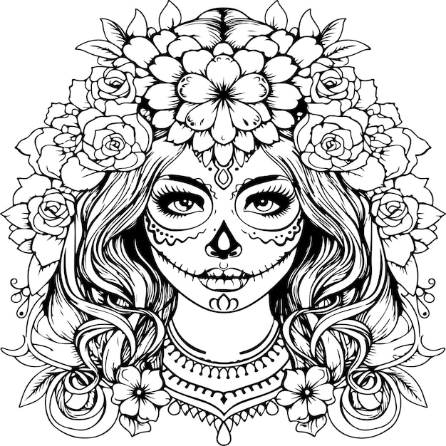caveira de açúcar com coroa floral